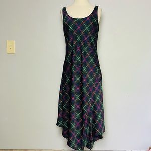 NWT Ralph Lauren Charmeuse Asymmetrical Tartan Plaid Satin Sleeveless Dress 8